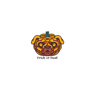 Mops cap de dovleac Halloween model alb pe tricou
