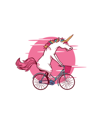 Unicorn cu bicicletă model alb pe tricou