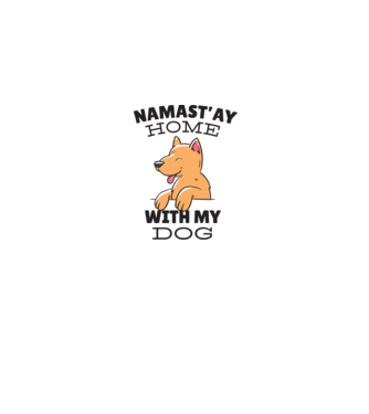 'Namast''ay Home with my Dog -Yoga Carantină' model albastru jeanși pe tricou