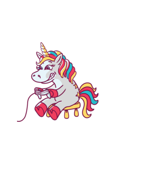 Gamer Unicorn model alb pe tricou