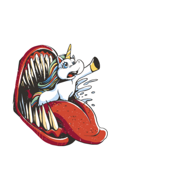 În gura monstrului Unicorn model alb pe tricou