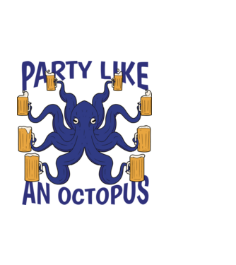 Party Like An Octopus model negru pe tricou