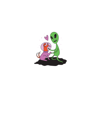 Alien cu câine model alb pe tricou