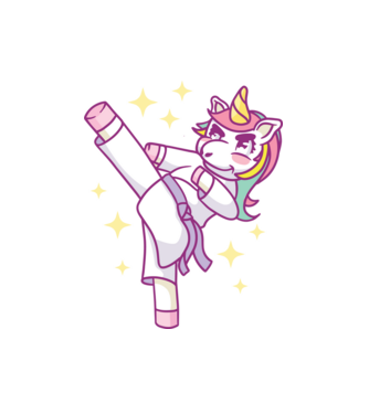 Karate unicorn model alb pe tricou