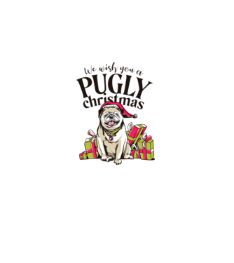 We wish You a Pugly Christmas tricou cu mops model gri pe tricou
