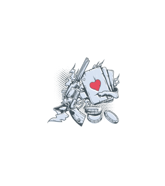 Gun with Cards model alb pe tricou