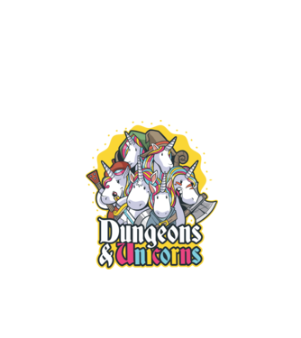 Dungeons and Unicorns model negru pe tricou