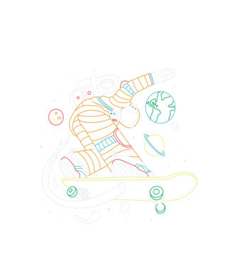 Astronaut Skateboarder model alb pe tricou