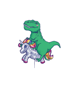 T-rex pe Unicorn balon model alb pe tricou