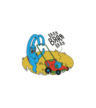Alien cu Mașină de tuns iarba model alb pe tricou
