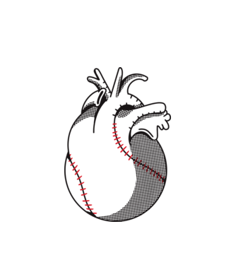 Inimă Baseball model alb pe tricou