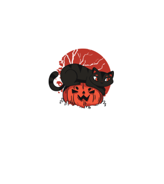 Pisică pe dovleac Halloween model negru pe tricou