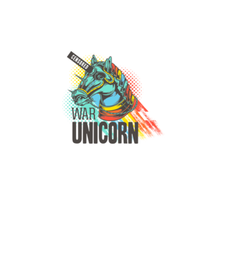 War Unicorn model alb pe tricou