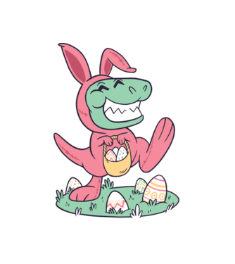 T-rex de Paște model alb pe tricou