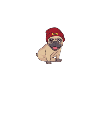 Mops cu șapcă model negru pe tricou