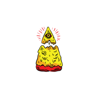 Illuminati Pizza model negru pe tricou