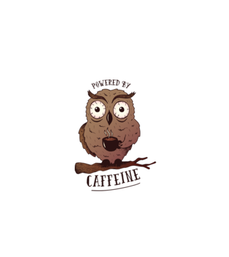 Powered by Caffeine - Tricou cu bufniță și energie de cafeină model gri pe tricou