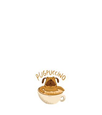 Pugpuccino Capuccino cu Mops model albastru închis pe tricou