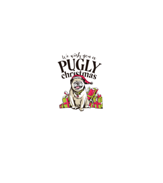 We wish You a Pugly Christmas tricou cu mops model gri pe tricou