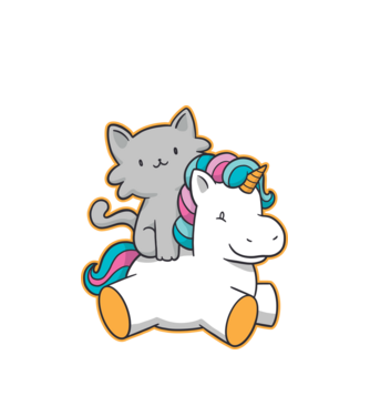 Unicorn Cu pisică model alb pe tricou
