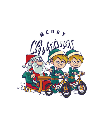 Merry Christmas Moș Crăciun cu sanie cu bicicletă model alb pe tricou