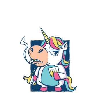 Unicorn rebel model alb pe tricou