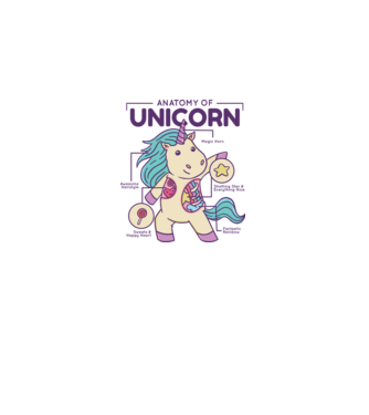 Unicorn Anatomie model alb pe tricou