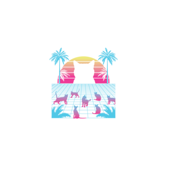 Pisică Vaporwave neon model negru pe tricou