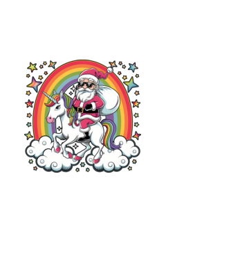 Moș Crăciun cool pe un unicorn model negru pe tricou