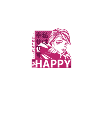 'I''m happy fată Anime antisocială' model negru pe tricou