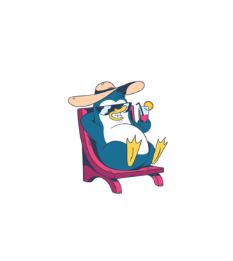 Pinguin cool stă la plajă la mare model turcoaz pe tricou