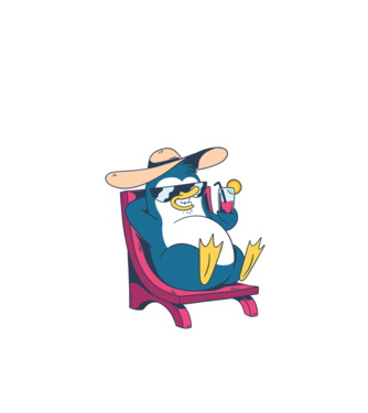 Pinguin cool stă la plajă la mare model turcoaz pe tricou