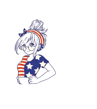 fată Americană Anime model albastru deschis pe tricou