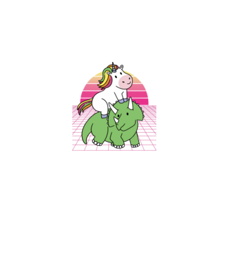 Unicorn pe dinozaur retro model negru pe tricou
