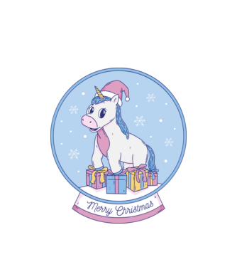 Glob de zăpadă drăguț, de Crăciun, cu Unicorn model alb pe tricou
