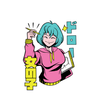 Anime fată desenând model alb pe tricou