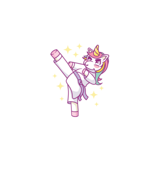 Karate unicorn model albastru deschis pe tricou