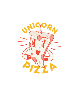 Unicorn Pizza model alb pe tricou