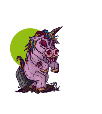 Zombie unicorn model alb pe tricou