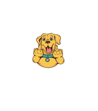 Golden Retriever arată degetul model negru pe tricou