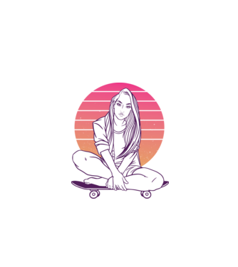 Fată Skateboarder model albastru închis pe tricou