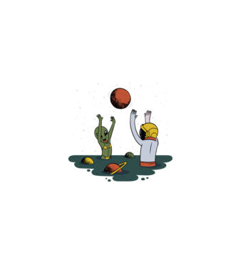 Alien și astronaut joc model negru pe tricou