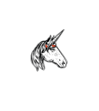 Cal Unicorn model albastru deschis pe tricou