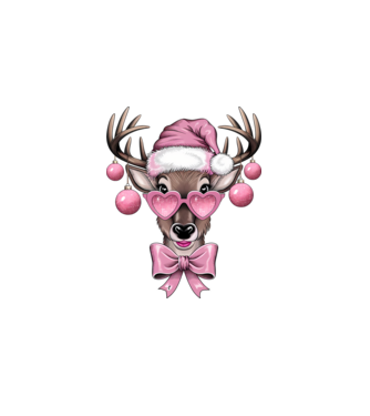 Pink Xmas Reindeer model alb pe tricou