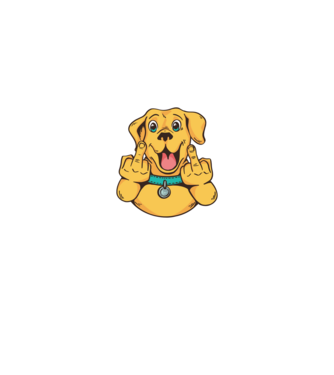 Golden Retriever arată degetul model negru pe tricou