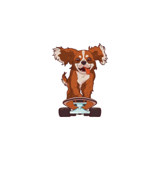Skateboarding Cavalier King Spaniel model albastru închis pe tricou