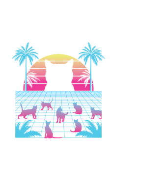 Pisică Vaporwave neon model negru pe tricou