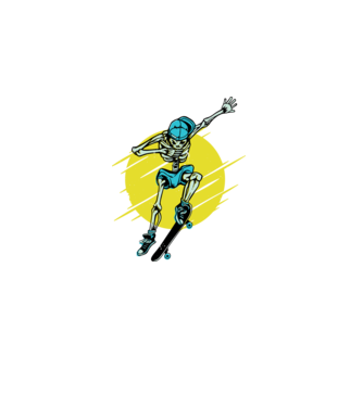 Schelet Skateboarder model alb pe tricou