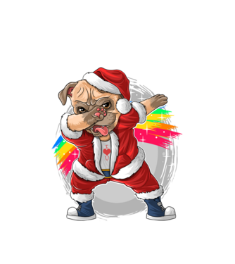 Santa Mops Moș Crăciun model alb pe tricou
