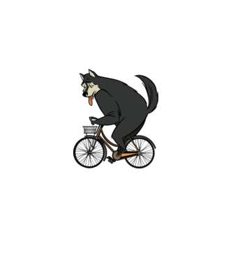 Lup pe bicicletă model alb pe tricou